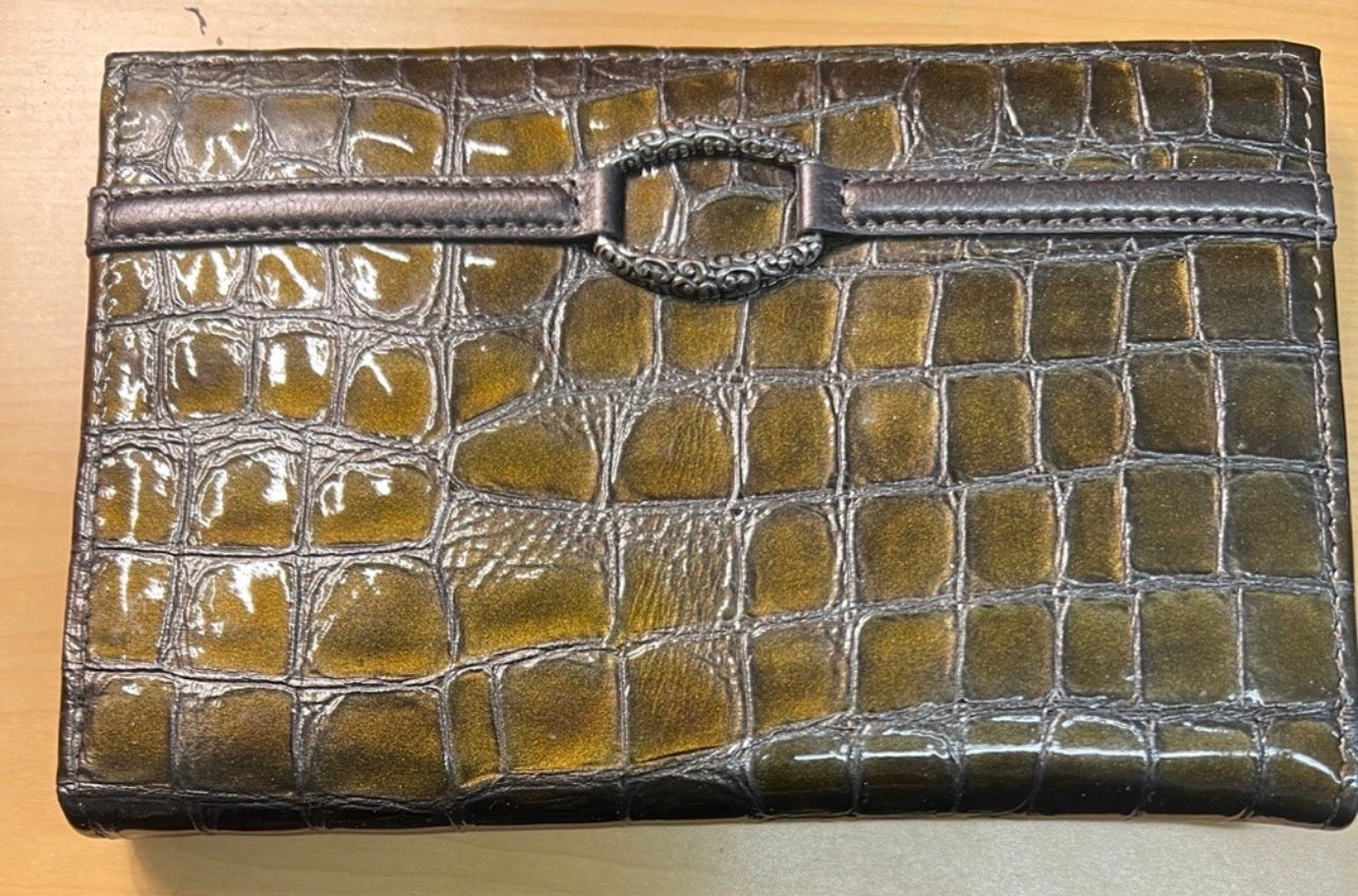 💜 Brighton Metallic Olive/Bronze Croc Organizer Wallet