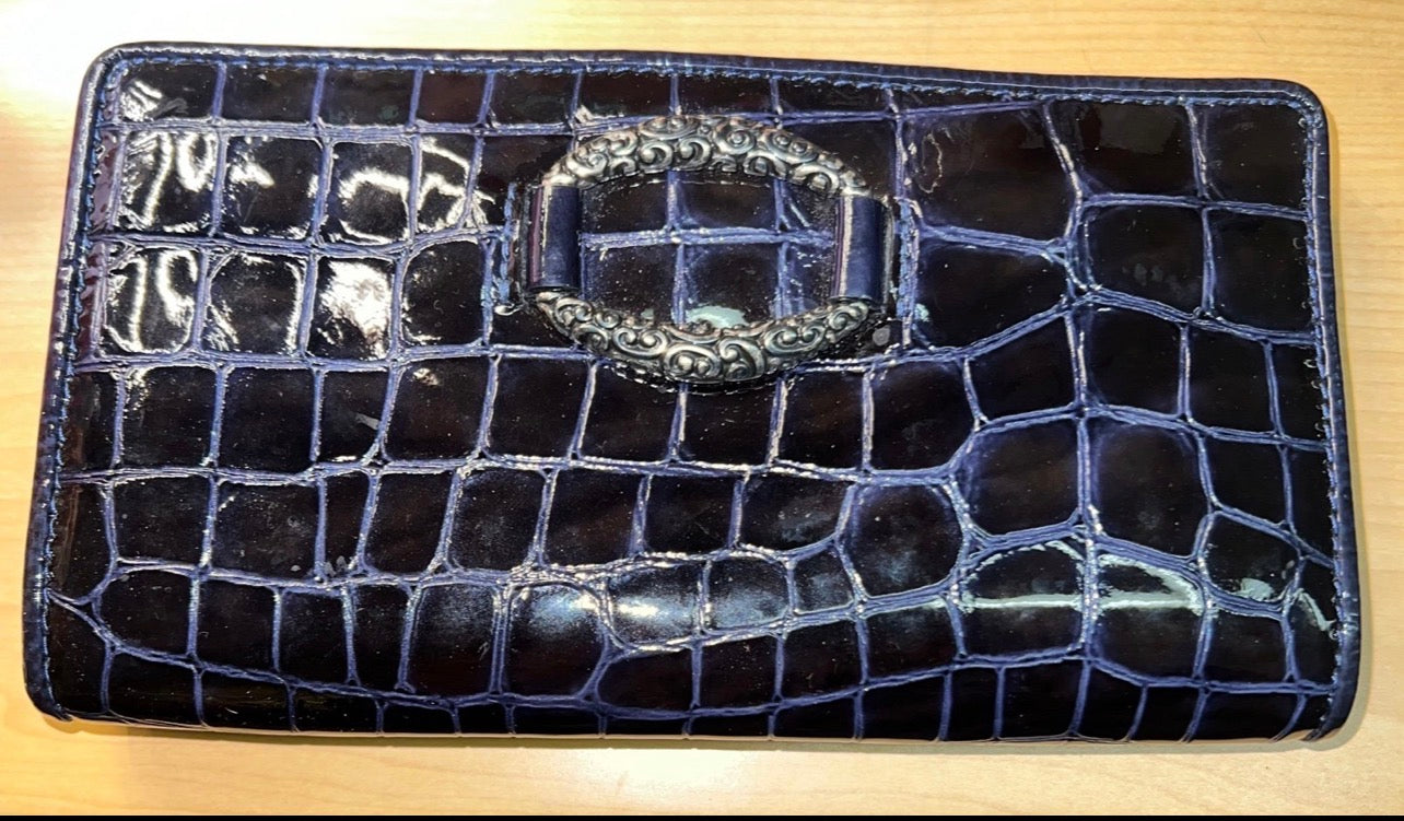 Brighton Dark Navy Blue Croc-Embossed Leather Organizer Wallet