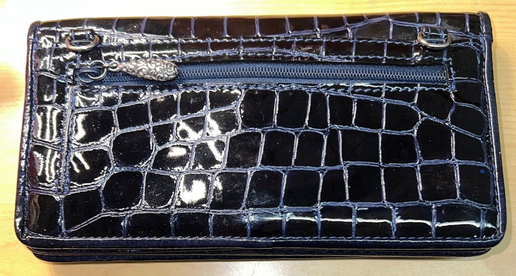Brighton Dark Navy Blue Croc-Embossed Leather Organizer Wallet
