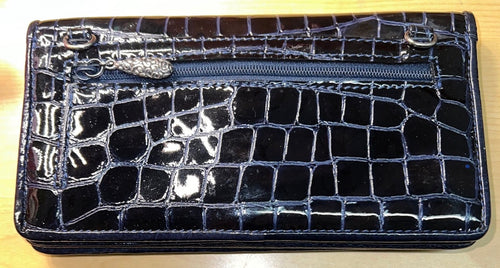 Brighton Dark Navy Blue Croc-Embossed Leather Organizer Wallet