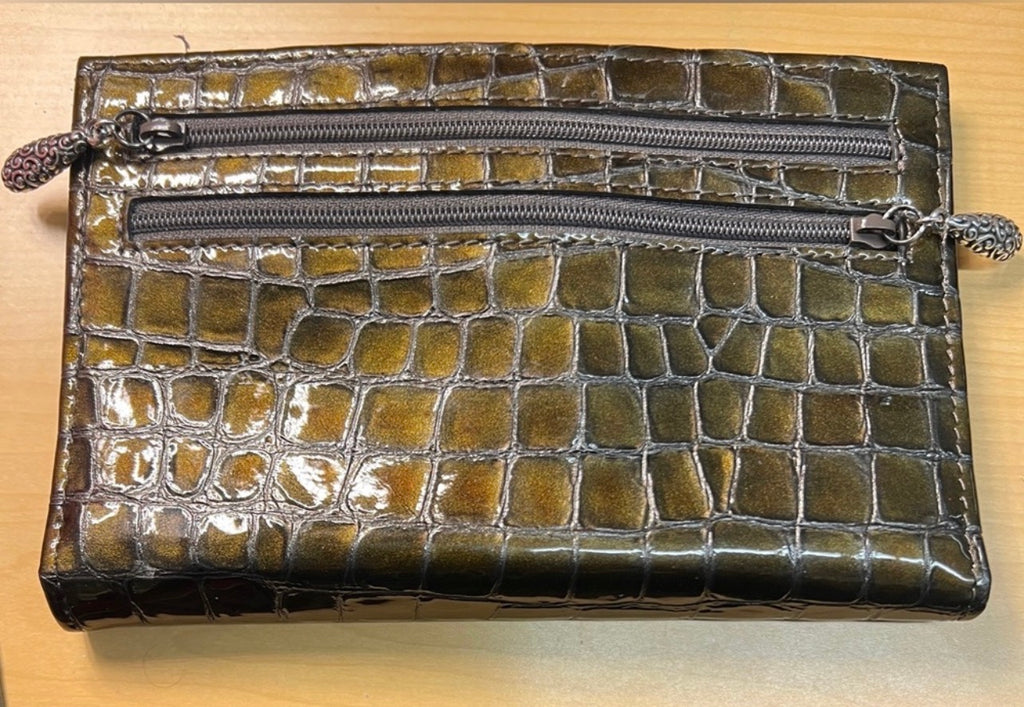 💜 Brighton Metallic Olive/Bronze Croc Organizer Wallet
