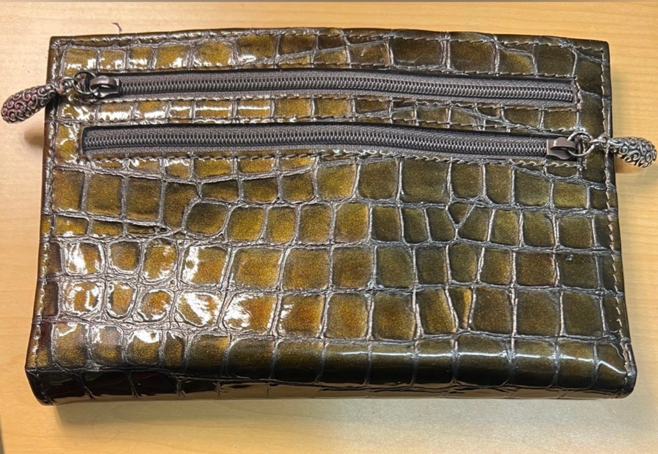 💜 Brighton Metallic Olive/Bronze Croc Organizer Wallet