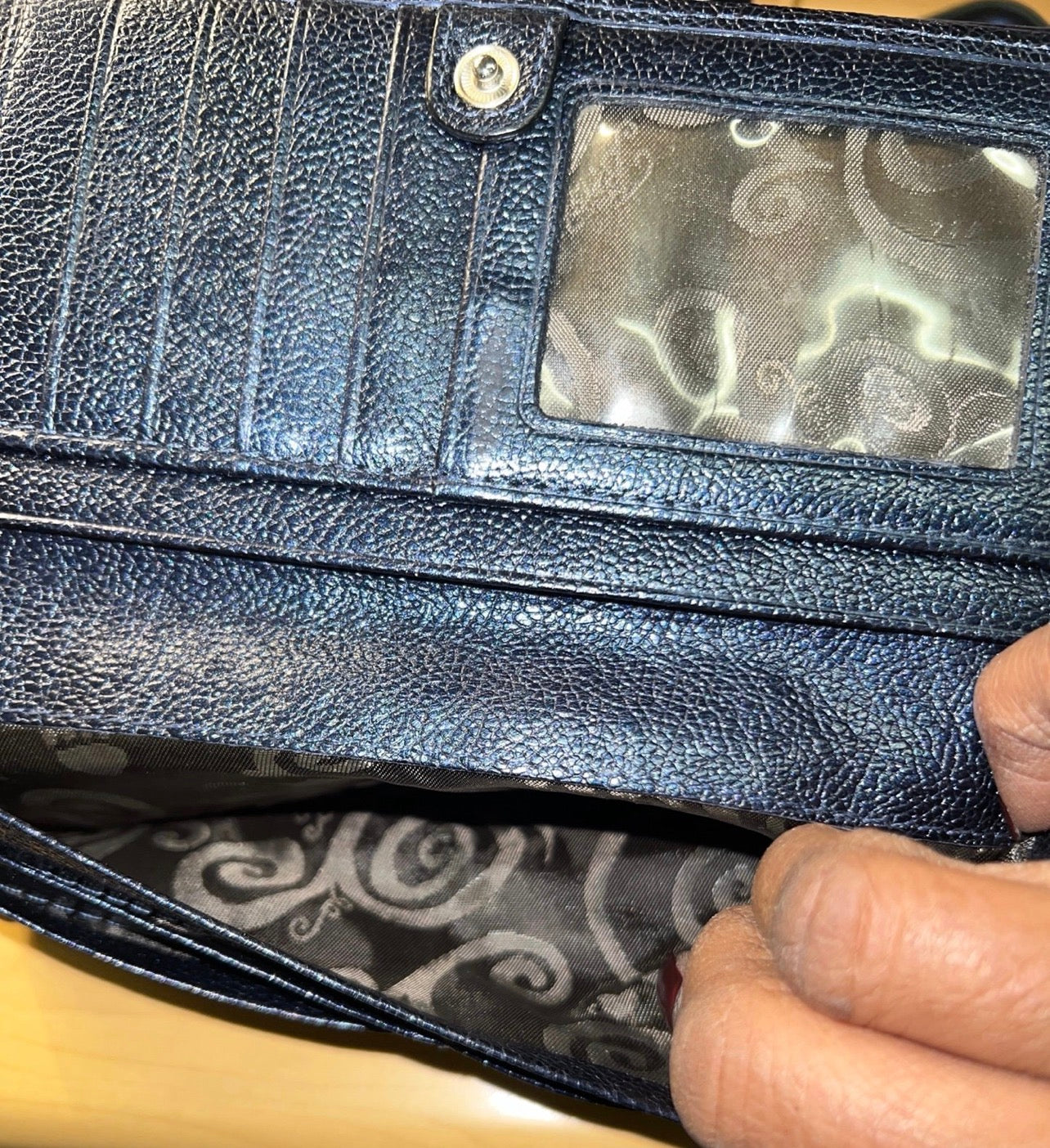 Brighton Dark Navy Blue Croc-Embossed Leather Organizer Wallet