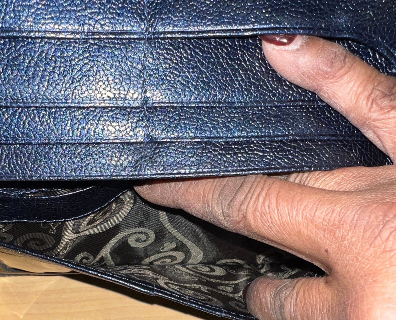 Brighton Dark Navy Blue Croc-Embossed Leather Organizer Wallet